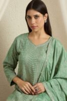 Shimmering Light Pink Embroidered Chinon Short Kurta Palazzo Set with Dupatta