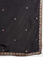 Black Chinon Embroidered Kurta Palazzo Set with Dupatta