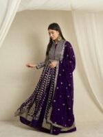 Regal Purple Faux Georgette Embroidered Anarkali Lehenga Set