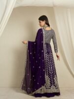 Regal Purple Faux Georgette Embroidered Anarkali Lehenga Set