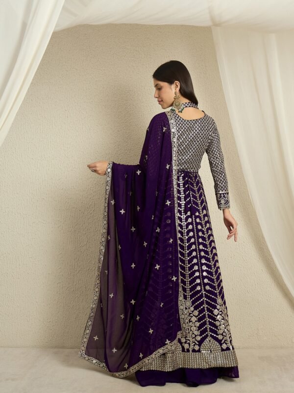 Regal Purple Faux Georgette Embroidered Anarkali Lehenga Set
