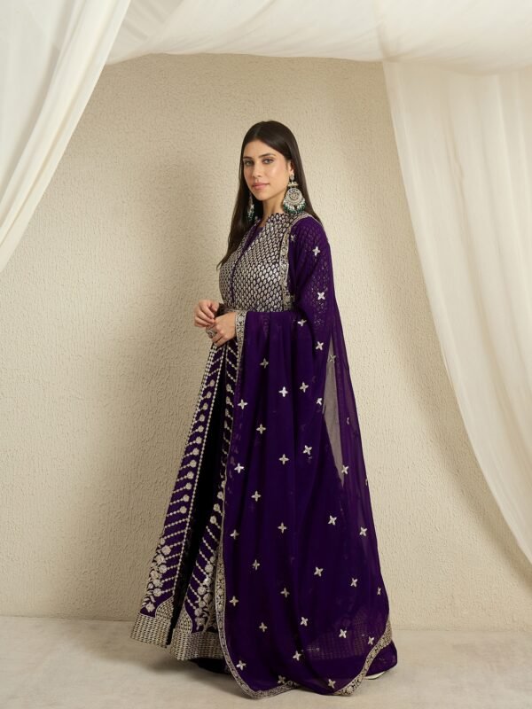 Regal Purple Faux Georgette Embroidered Anarkali Lehenga Set