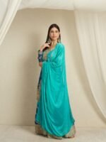 Ombre Teal & Blue Chinon Embroidered Kurta Palazzo Set