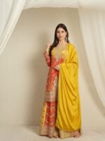 Ombre Teal & Blue Chinon Embroidered Kurta Palazzo Set
