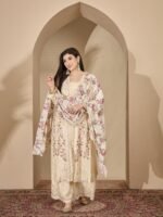 Dreamy Light Blue Floral Embroidered Chinon Kurta Palazzo Set with Dupatta