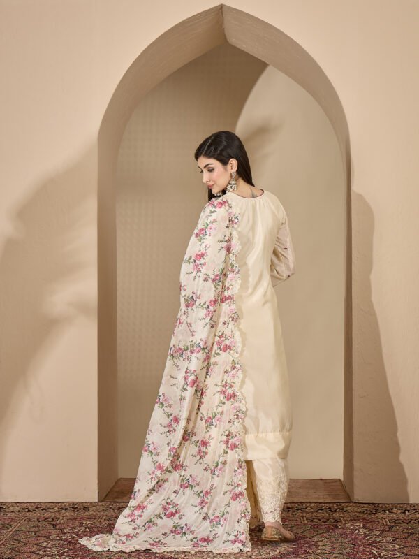 Dreamy Light Blue Floral Embroidered Chinon Kurta Palazzo Set with Dupatta