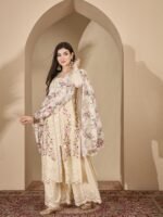 Dreamy Light Blue Floral Embroidered Chinon Kurta Palazzo Set with Dupatta