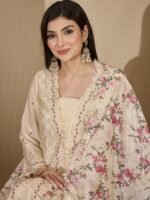 Dreamy Light Blue Floral Embroidered Chinon Kurta Palazzo Set with Dupatta