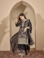 Captivating Black Embroidered Chinon Straight Kurta Palazzo Set with Dupatta