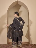 Captivating Black Embroidered Chinon Straight Kurta Palazzo Set with Dupatta