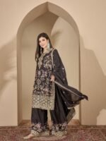 Captivating Black Embroidered Chinon Straight Kurta Palazzo Set with Dupatta