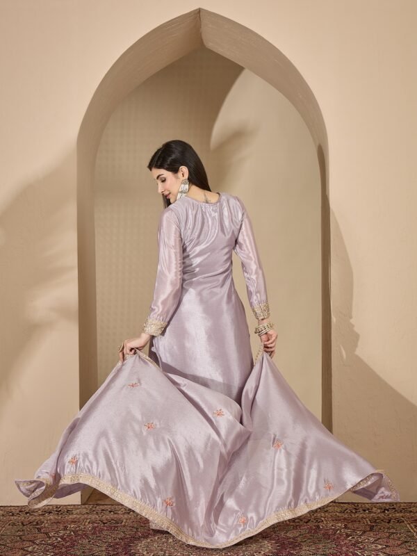 Sophisticated Grey Floral Embroidered Chinon Kurta Palazzo Set with Dupatta