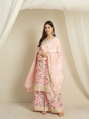 Ethereal Light Pink Embroidered Chinon Kurta Palazzo Set