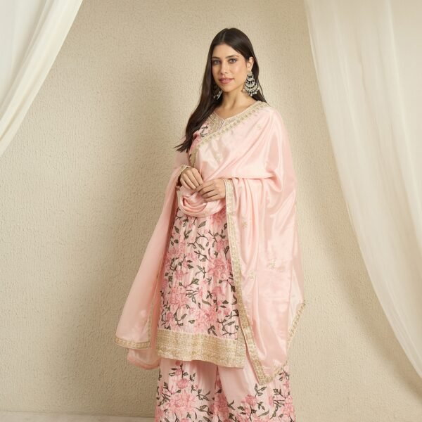 Ethereal Light Pink Embroidered Chinon Kurta Palazzo Set