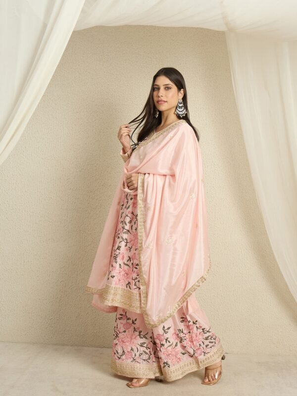 Ethereal Light Pink Embroidered Chinon Kurta Palazzo Set
