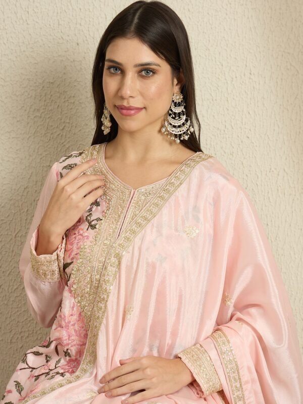 Ethereal Light Pink Embroidered Chinon Kurta Palazzo Set