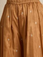Lustrous Brown Embroidered Organza Straight Kurta Palazzo Set with Dupatta