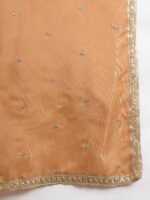 Lustrous Brown Embroidered Organza Straight Kurta Palazzo Set with Dupatta