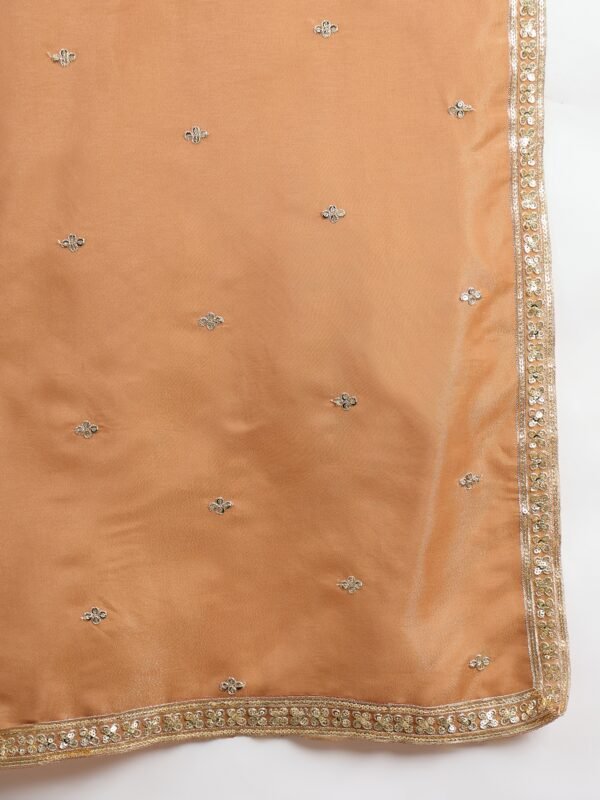 Lustrous Brown Embroidered Organza Straight Kurta Palazzo Set with Dupatta