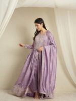 Luminous Light Purple Embroidered Vichitra Silk Anarkali Palazzo Set