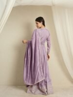 Luminous Light Purple Embroidered Vichitra Silk Anarkali Palazzo Set