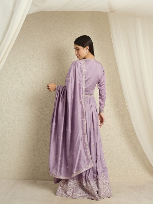 Luminous Light Purple Embroidered Vichitra Silk Anarkali Palazzo Set