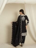 Captivating Black Embroidered Chinon Kurta Palazzo Set
