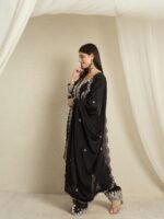 Captivating Black Embroidered Chinon Kurta Palazzo Set