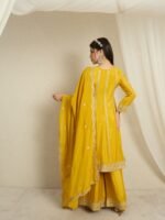 Elegant Yellow Chinon Embroidered Anarkali Kurta Palazzo Set