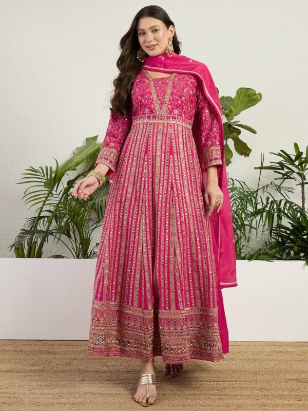 Exquisite Pink Chinon Heavy Embroidered Anarkali Gown