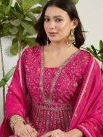 Exquisite Pink Chinon Heavy Embroidered Anarkali Gown