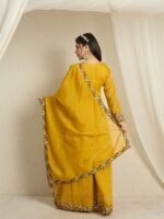 Mustard Yellow Organza Floral Embroidered Kurta Palazzo Set