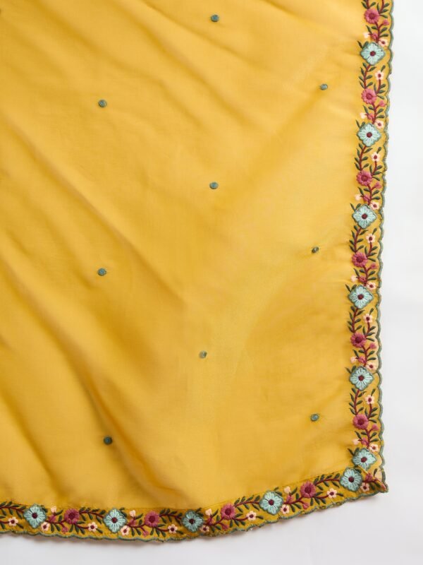 Mustard Yellow Organza Floral Embroidered Kurta Palazzo Set