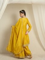 Purple Embroidered A-line Kurta Palazzo Set with Dupatta