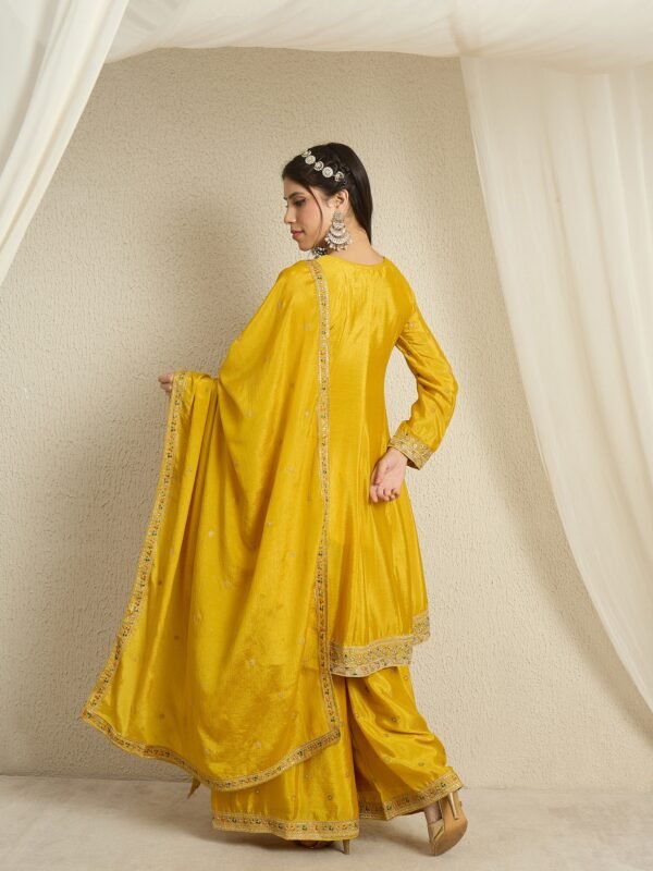 Purple Embroidered A-line Kurta Palazzo Set with Dupatta