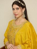 Purple Embroidered A-line Kurta Palazzo Set with Dupatta