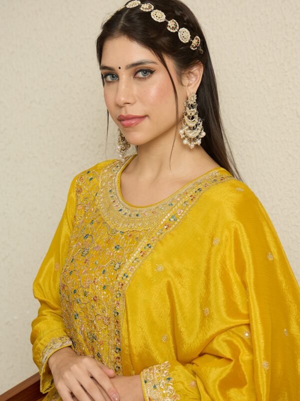 Purple Embroidered A-line Kurta Palazzo Set with Dupatta