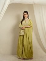 Alluring Green Embroidered Chinon Short Kurta Palazzo Set