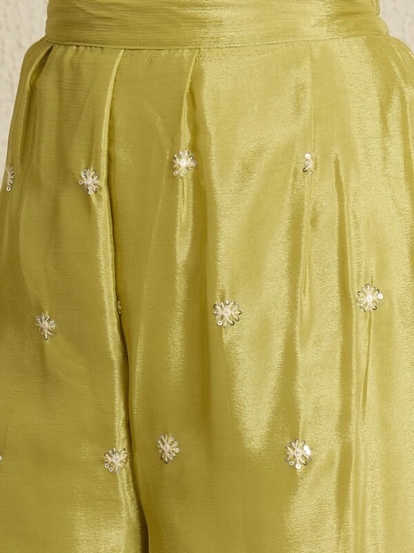 Alluring Green Embroidered Chinon Short Kurta Palazzo Set