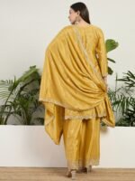 Dazzling Yellow Chinon Embroidered A-Line Kurta Palazzo Set