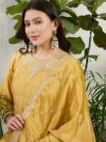 Dazzling Yellow Chinon Embroidered A-Line Kurta Palazzo Set