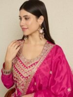 Radiant Pink Embroidered Chinon Kurta Palazzo Set
