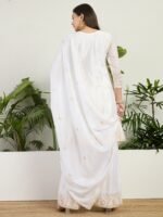 Off-White Embroidered Chinon A-Line Kurta Palazzo Set with Dupatta