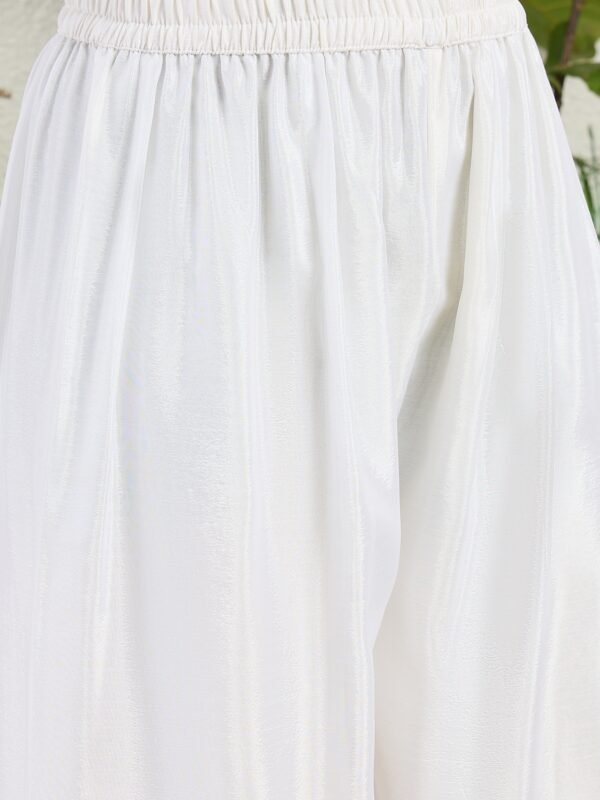 Off-White Embroidered Chinon A-Line Kurta Palazzo Set with Dupatta