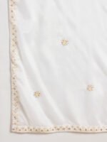 Off-White Embroidered Chinon A-Line Kurta Palazzo Set with Dupatta