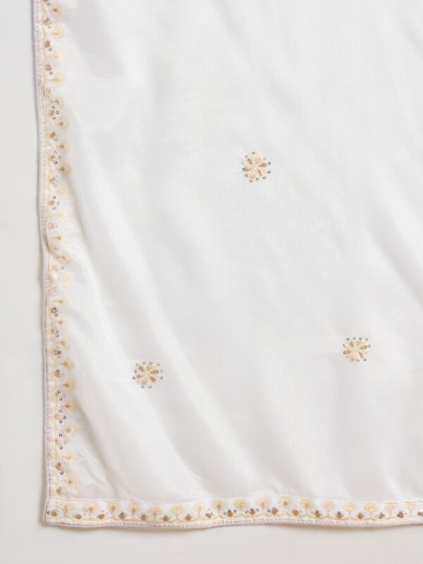 Off-White Embroidered Chinon A-Line Kurta Palazzo Set with Dupatta
