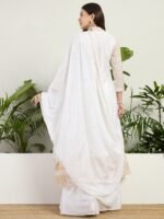 Off-White Embroidered Chinon A-Line Kurta Lehenga Set with Dupatta