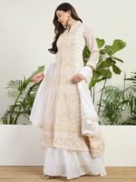 Off-White Embroidered Chinon A-Line Kurta Lehenga Set with Dupatta