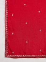 Exquisite Red Chinon Embroidered Front-Slit Kurta Lehenga Set