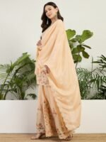 Cream Chinon Embroidered Straight Kurta Palazzo Set with Dupatta
